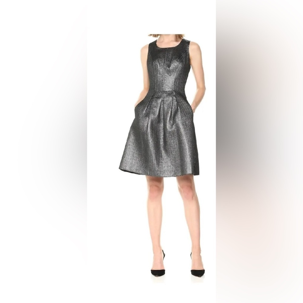 Nine West Metallic Silver Fit & Flare Dress